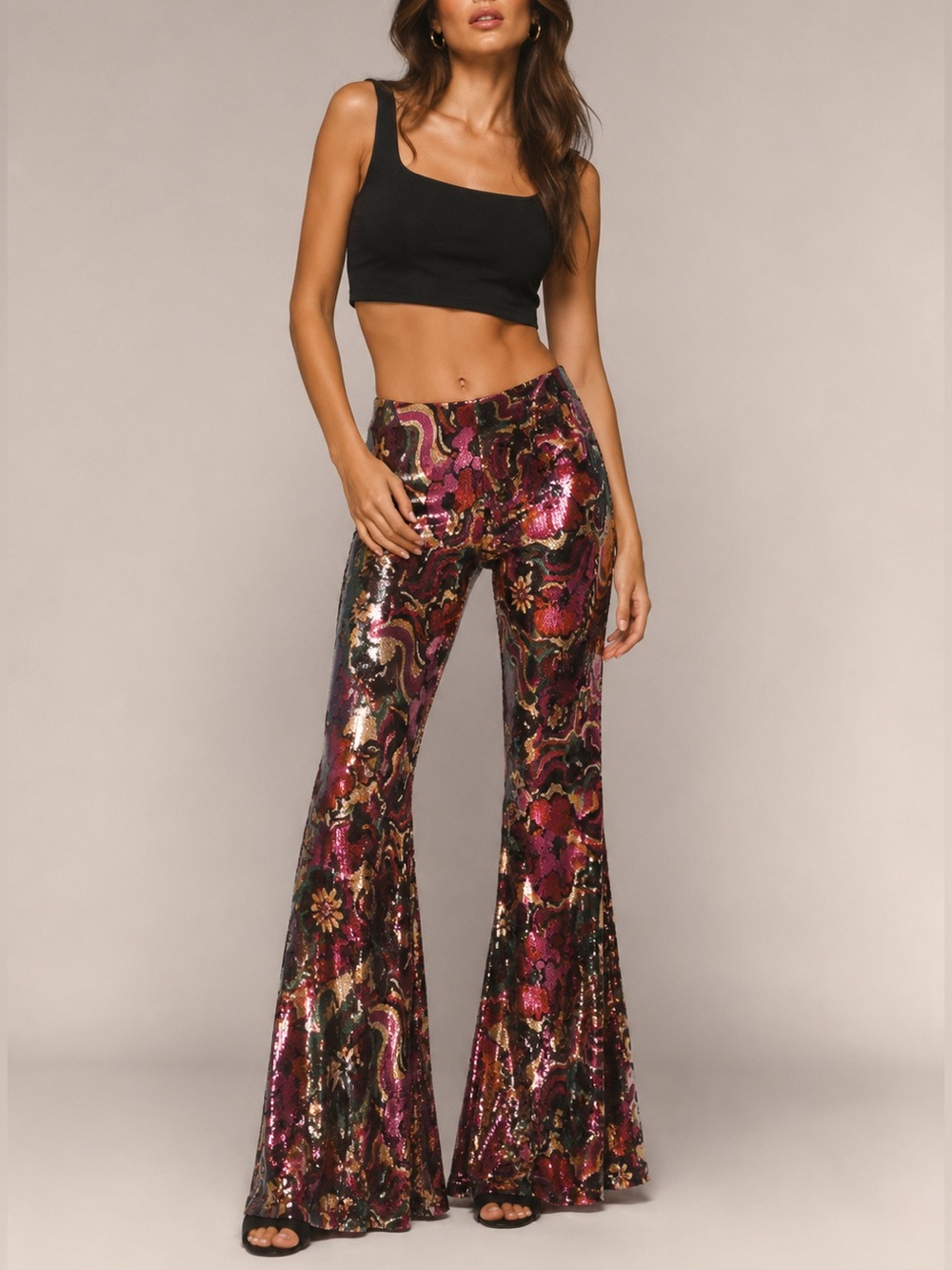Misa Los Angeles Sequin Wide-Leg Pants Size XS Multi-Color 70s Style Disco